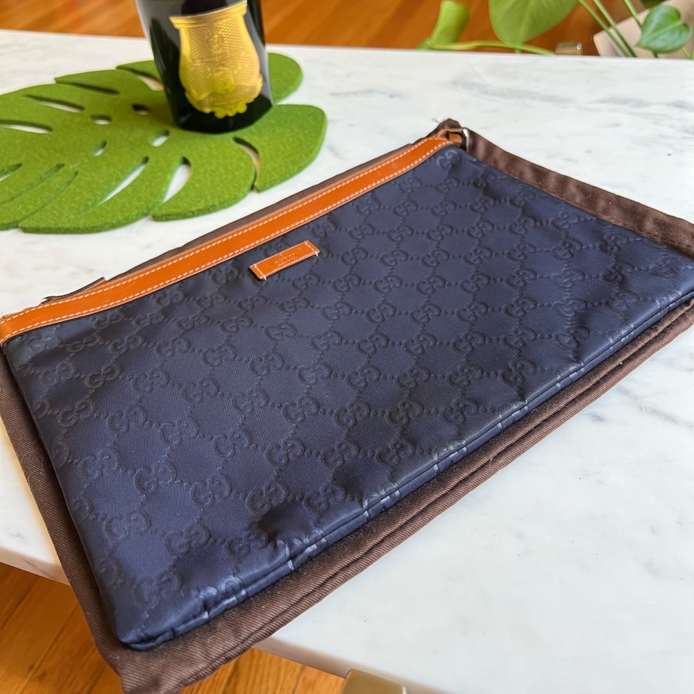 Blue Gucci Nylon Clutch with Leather Trim - Picture 2 of 7